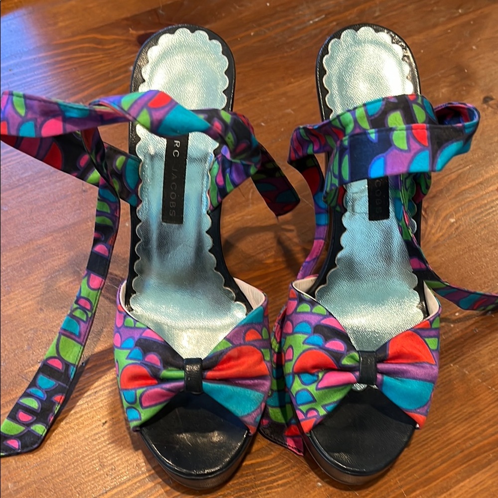 Marc Jacobs Red and Blue High Heel Strappy Platform Sandals